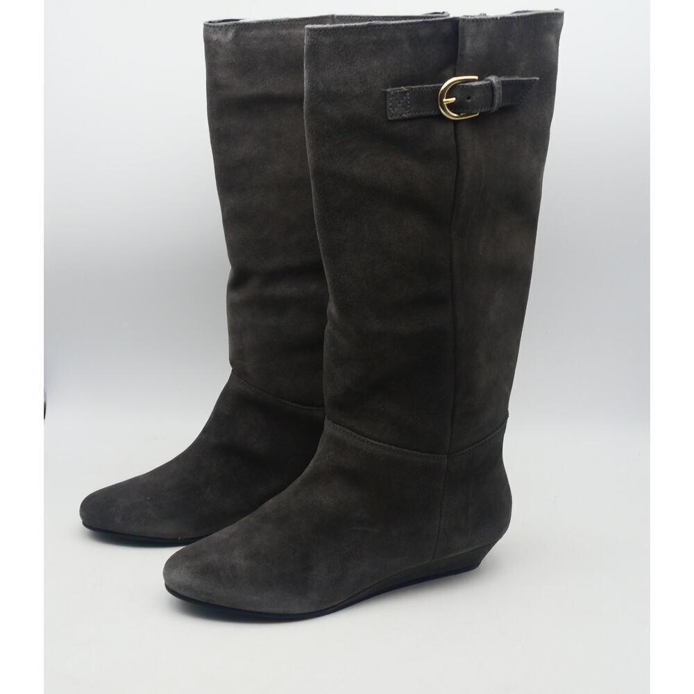 NEW Steve Madden Women's 9 Intyce Tall Wedge Boots Dark Gray Suede